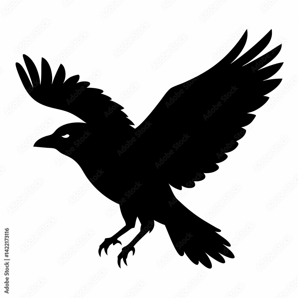 Fototapeta premium Crow flying silhouette vector isolated on white background