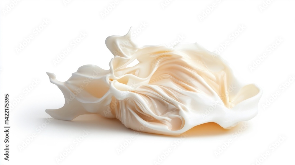Whipped cream texture close-up on white background. Generative AI