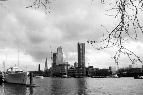 Photography Vintage analog photography of london skyline with hms belfast and river thames