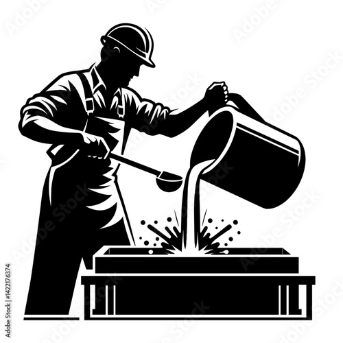 Worker pouring molten metal in industrial foundry setting  
