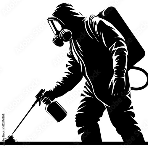 Pest Control Worker Spraying Chemicals in Protective Gear  