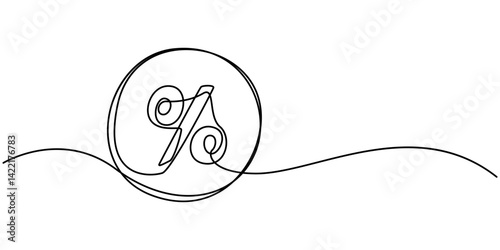 Linear background of percent sign. One continuous line drawing of a percent sign. Vector illustration. Linear percent icon isolated, Percent sign line art silhouette. One line continuous outline.