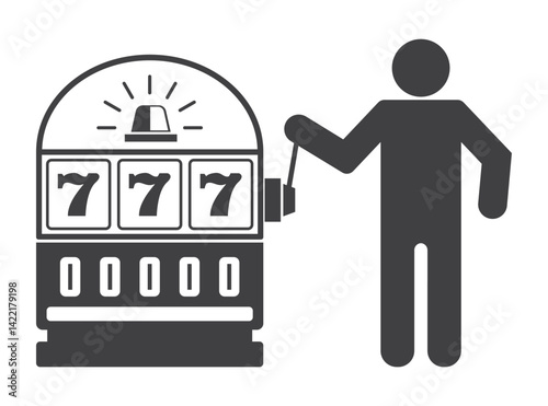 gamer person  pulls handle of slot machine icon