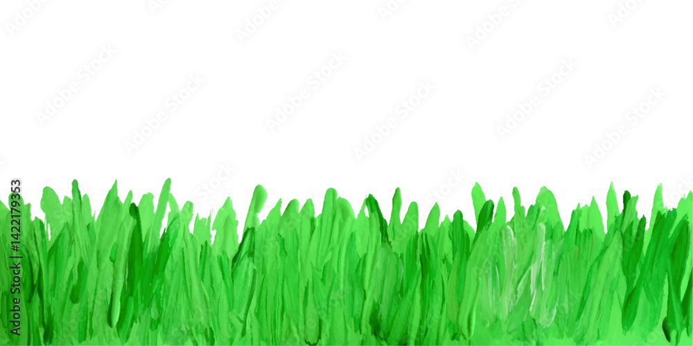 Like kids hand painting acrylic, oil, gouache lawn. Summer meadow grass plant. Doodle artistic background, banner, border, brush stroke impasto vector texture thick painting