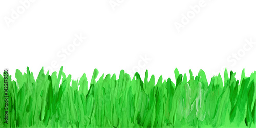 Obraz na płótnie Like kids hand painting acrylic, oil, gouache lawn. Summer meadow grass plant. Doodle artistic background, banner, border, brush stroke impasto vector texture thick painting w salonie