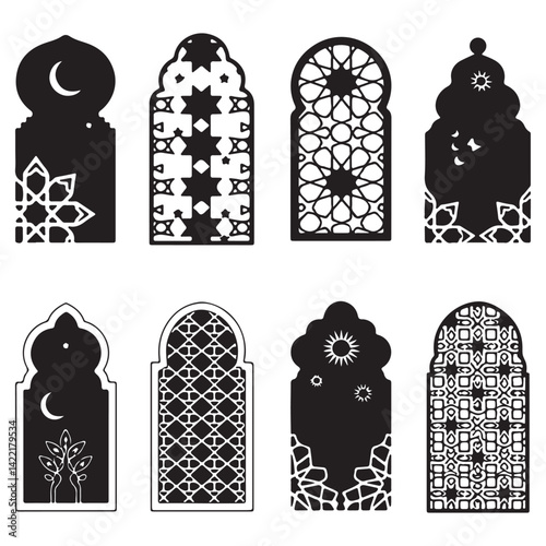 Islamic window shape silhouette on white background