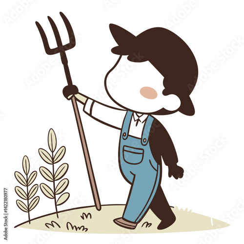 Cartoon Farmer Man with Straw Hat and Blue Overalls A Charming Representation of Rural Life, Hard Work, and Country Spirit