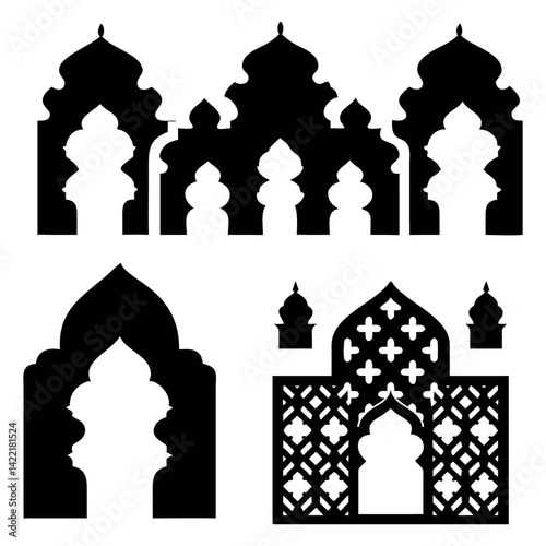 Islamic window shape silhouette on white background