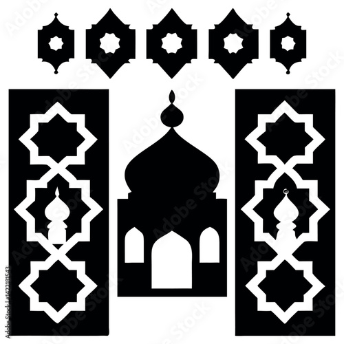 Islamic window shape silhouette on white background