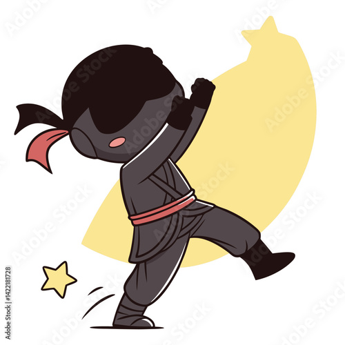 Chibi Style Ninja Cartoon Character in Black Costume  Stealthy and Adorable Illustration Perfect for Kids and Anime Themes