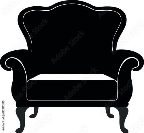 A high resolution silhouette black Armchair vector art illustration.