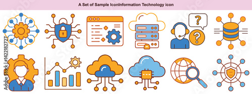 Information Technology Icons Vector Set: Cloud, Network, Data & More
