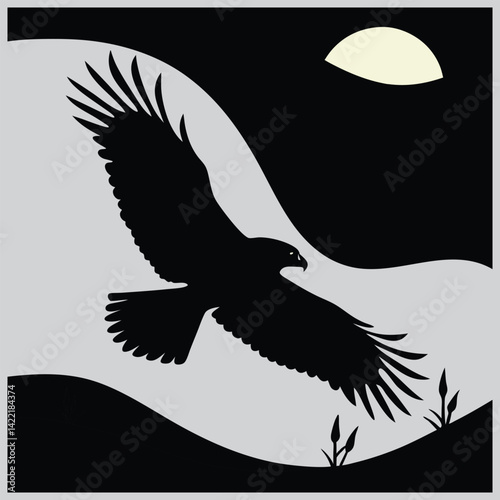 A hawk diving for prey  image silhouette design vector art and illustration