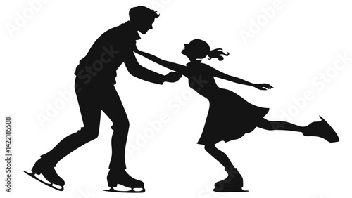 Silhouette Vector of a Couple Ice Skating An Elegant Representation of Romance, Grace, and Winter Fun