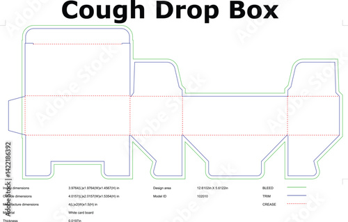 Cough drop box packaging die cut template vector illustration for pharmaceutical industry design
