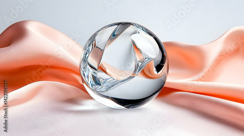 Glistening Crystal Orb on Peach Silk Fabric