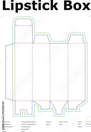 Lipstick box packaging die cut template vector design for cosmetic products and manufacturing