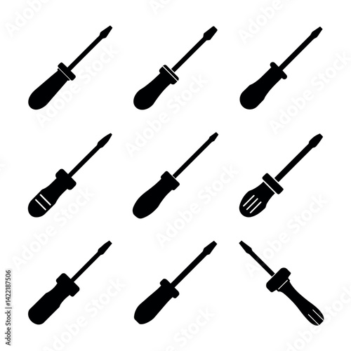Screwdriver Silhouette Icon Set – Labor Day Tools Vector Bundle for Worker and Repair Themes