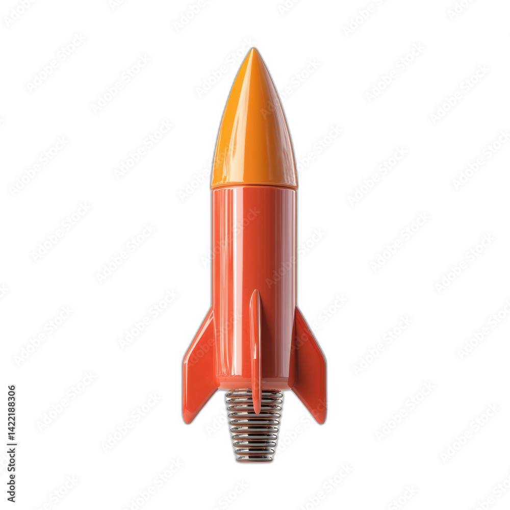 A red rocket with a white body and fins isolated on transparent background. A red rocket with a white body and fins isolated on transparent background.