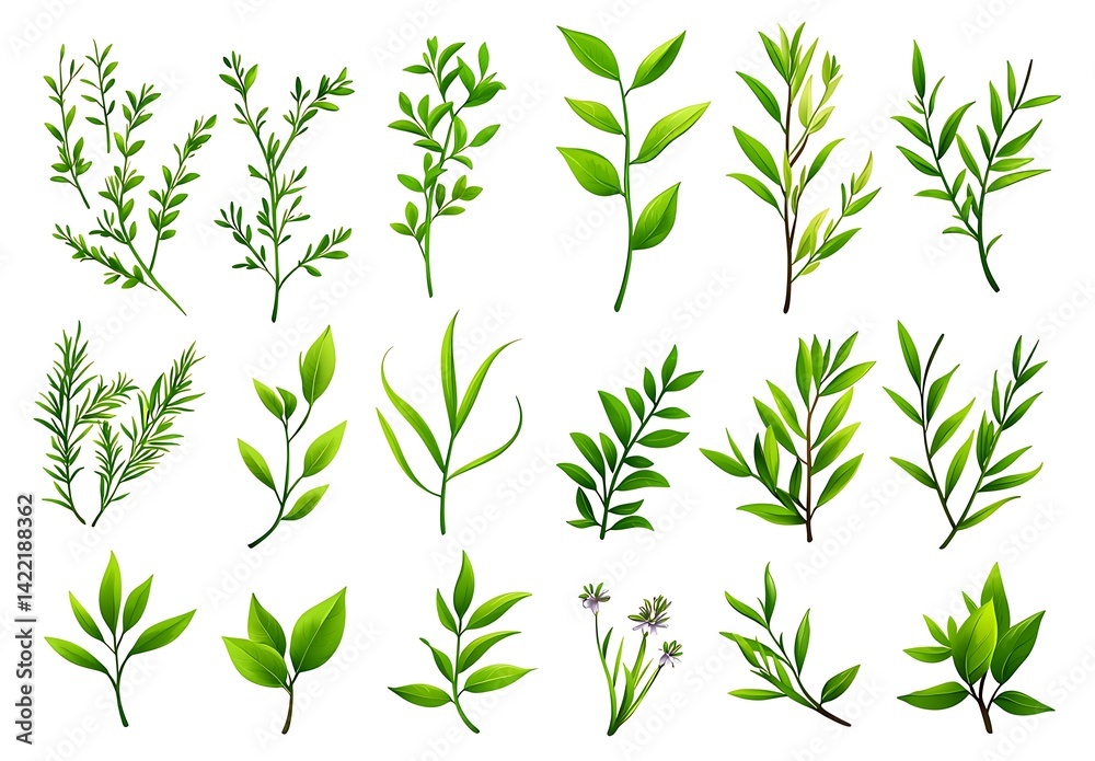 Fototapeta premium Various Green Leaves and Plant Sprigs for Nature Design Projects