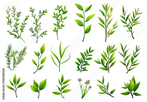 Wallpaper Mural Various Green Leaves and Plant Sprigs for Nature Design Projects Torontodigital.ca