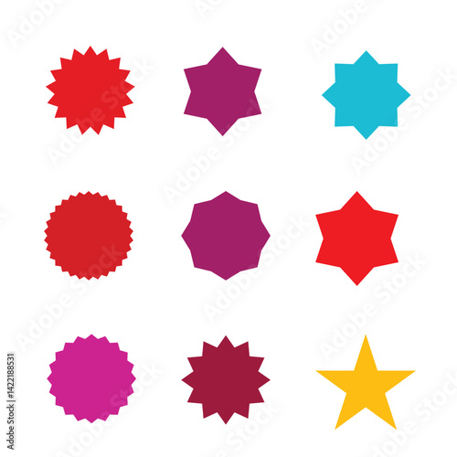 Colorful Star and Geometric Shapes on White Background