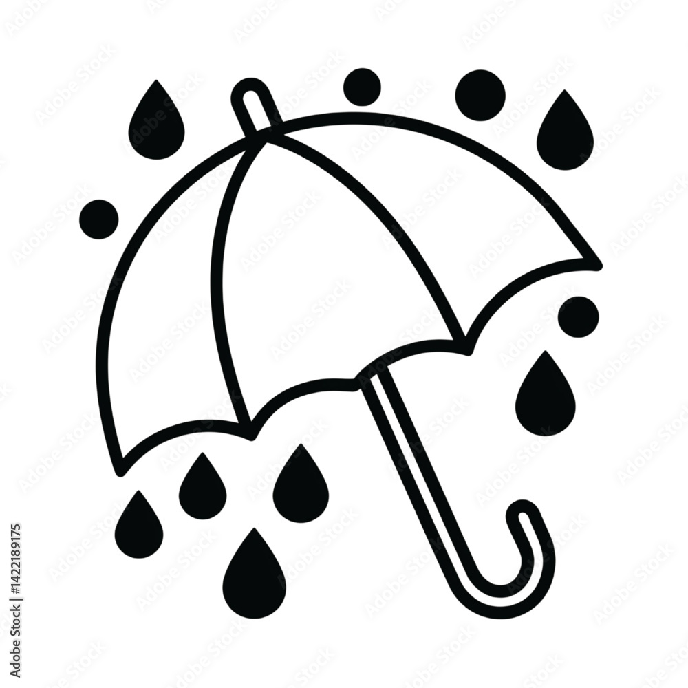 Umbrella Icon with Falling Raindrops