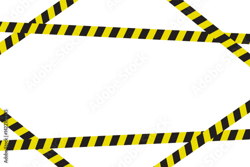 Warning yellow black diagonal stripes line. Safety stripe warning caution hazard danger road signs. Place for text, horizontal banner. Warning tapes isolated on white background.