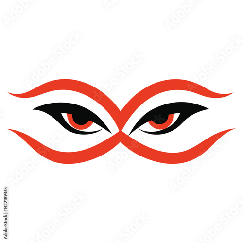 Stylized eye graphic with red accents representing power and mysticism