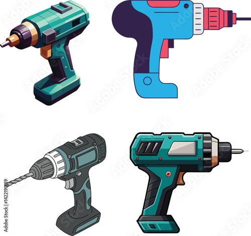 Drill Machine Vector Collection EPS – Construction Equipment Design. 