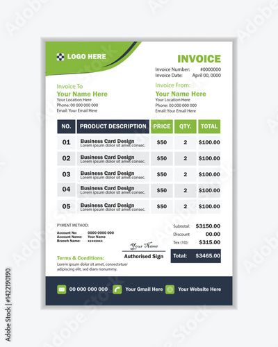 Modern Corporate Business Invoice Template Design