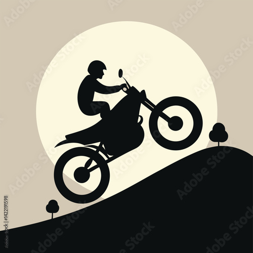 Silhouette illustration of a motocross rider performing a stunt on a hill