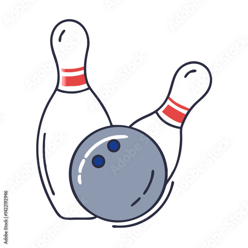 Bowling ball hitting pins in flat design