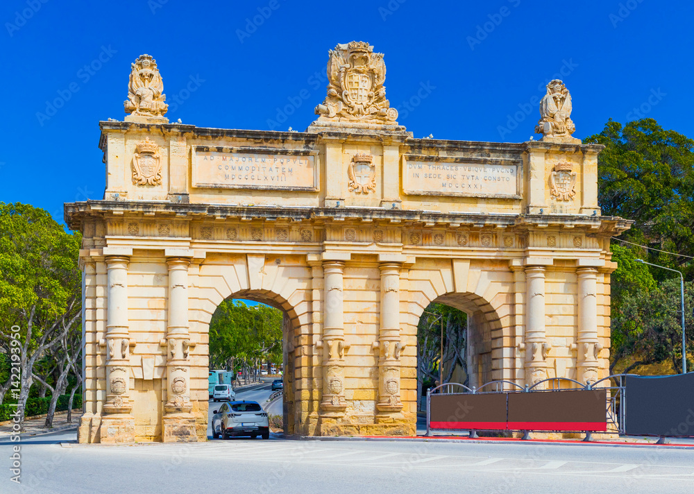 View of the Portes des Bombes (Cannons Gate) in Floriana, Malta