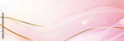 Elegant Pink Background with Golden Waves, Luminous Swirls, Glittering Sparkles
