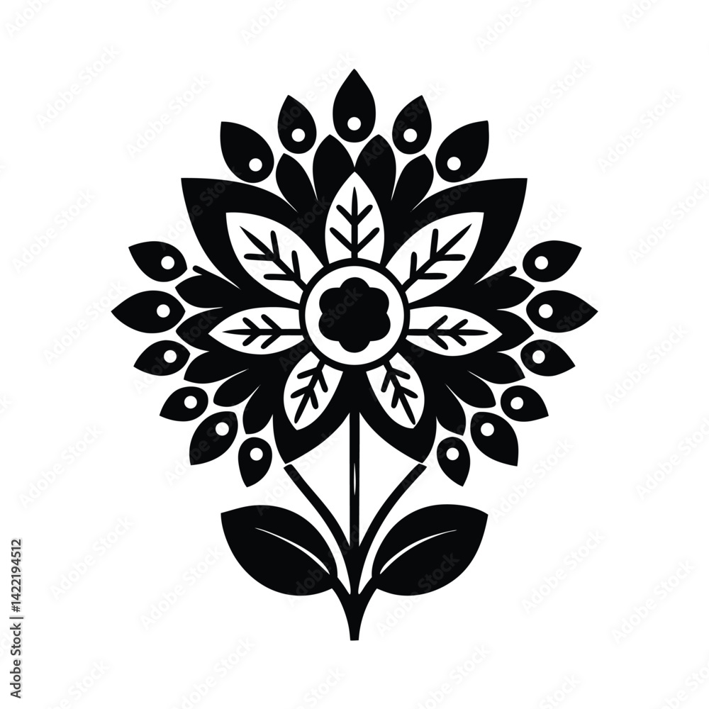 Fototapeta premium scandinavian floral folk motif vector art silhouette