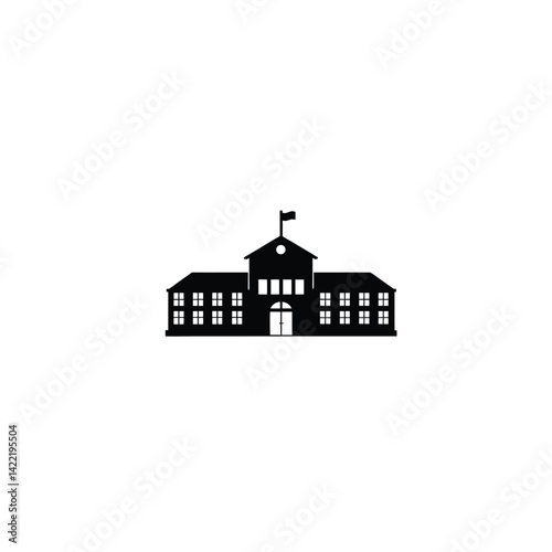High school building full black silhouette on white background