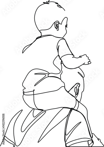 Continuous single line drawing of father and son line art vector illustration. Father and son one line art template. Father and son line art. Happy father's day concept line art.