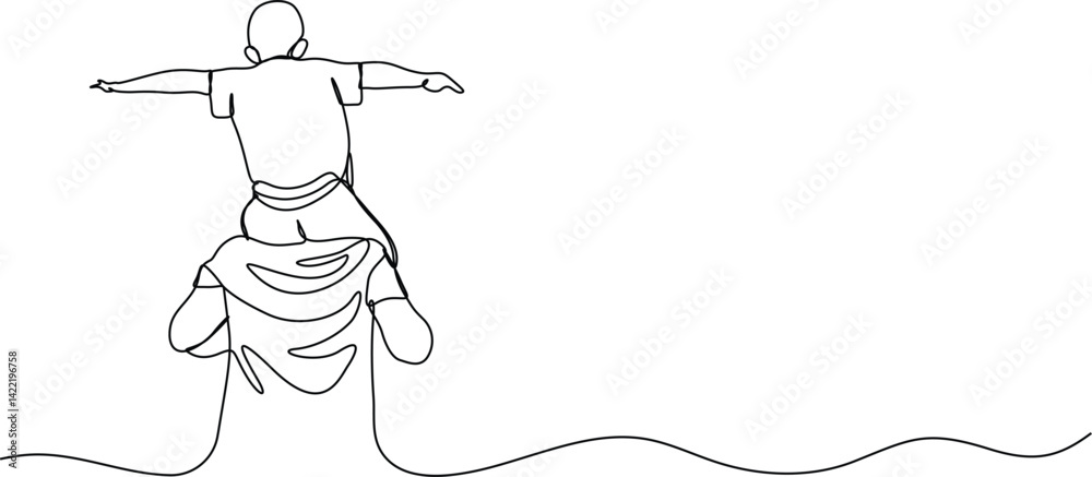 Fototapeta premium Continuous single line drawing of father and son line art vector illustration. Father and son one line art template. Happy father's day concept line art. Father and son line art drawing.
