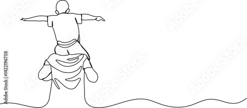 Continuous single line drawing of father and son line art vector illustration. Father and son one line art template. Happy father's day concept line art. Father and son line art drawing.