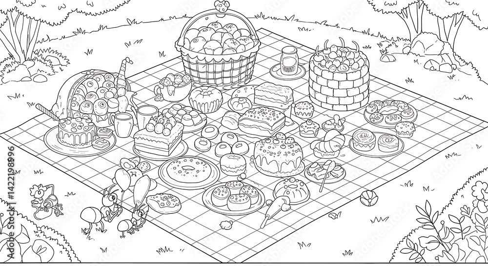 Obraz premium June party coloring design, typical food picnic 