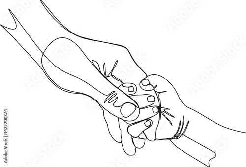 Baby and father one line holding hands continuous line motion graphic animated 4k template. Father's day concept line art video. Boy have bonding with his father. Full length one line animation.