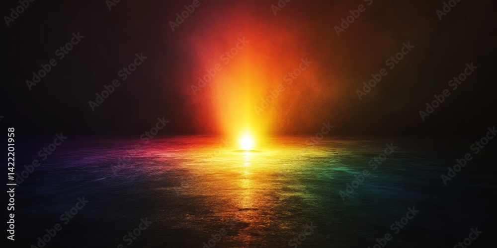 Abstract Rainbow Light Reflection on Dark Textured Surface