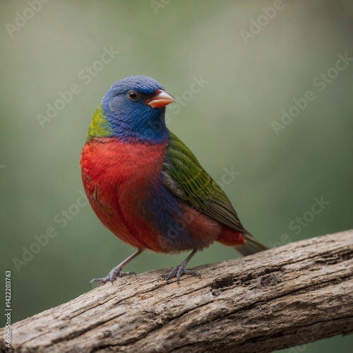 Painted Bunting bird on piece of wood