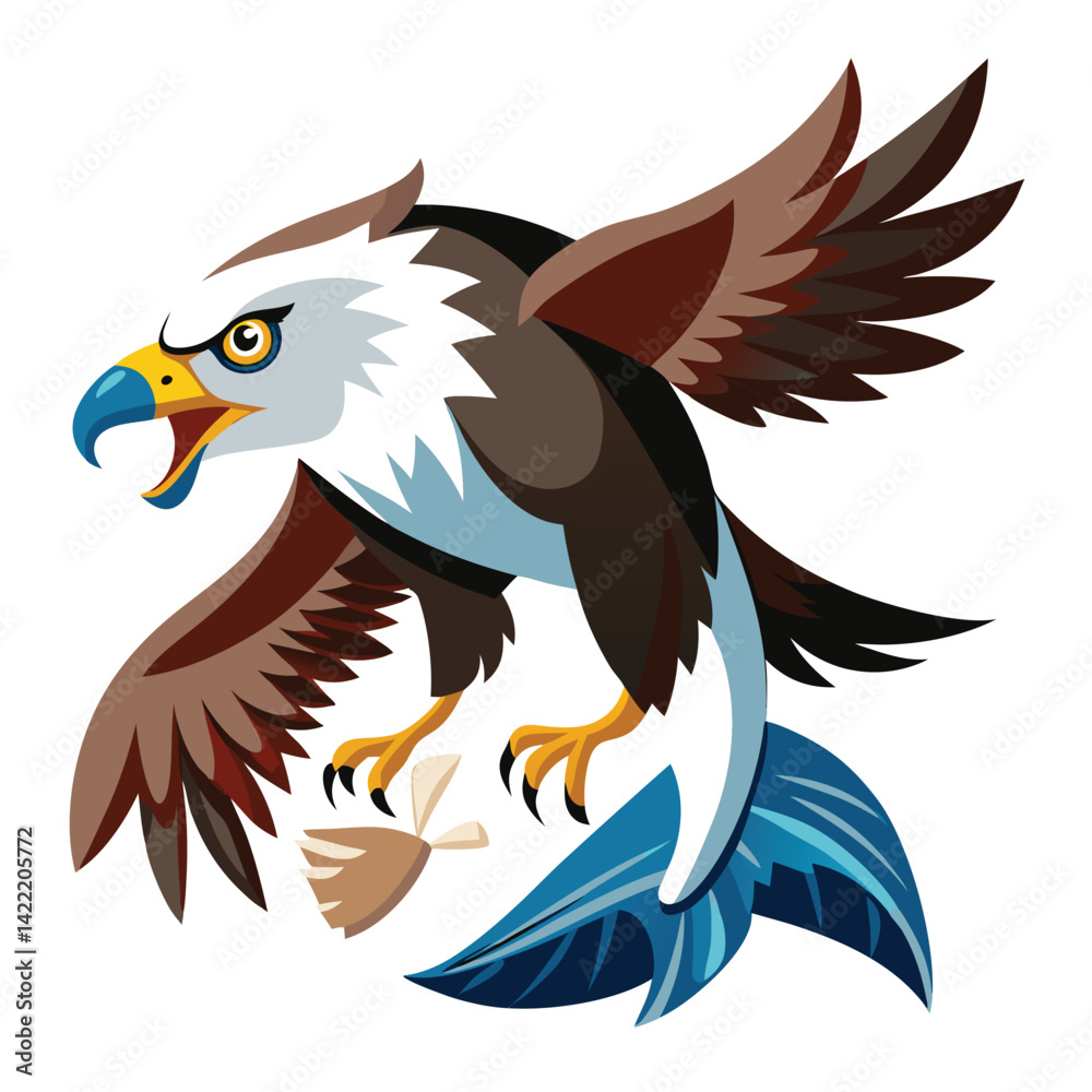Obraz premium Eagle hunting fish shilhotee vector isolated on white background