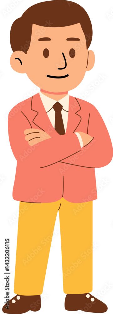 Smiling Cartoon Man Wearing a Suit and Standing Confidently Smiling Cartoon Man Wearing a Suit and Standing Confidently