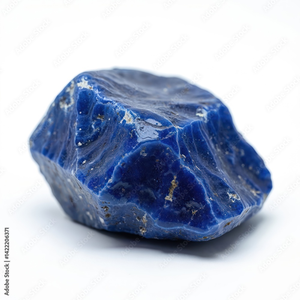 Deep blue sodalite gemstone on white background. Isolated view showcases rich color. Mineral, jewellery, luxury fashion design, gemstone for collectors. Shiny, reflective, vibrant, clear gemstone. Deep blue sodalite gemstone on white background. Isolated view showcases rich color. Mineral, jewellery, luxury fashion design, gemstone for collectors. Shiny, reflective, vibrant, clear gemstone.