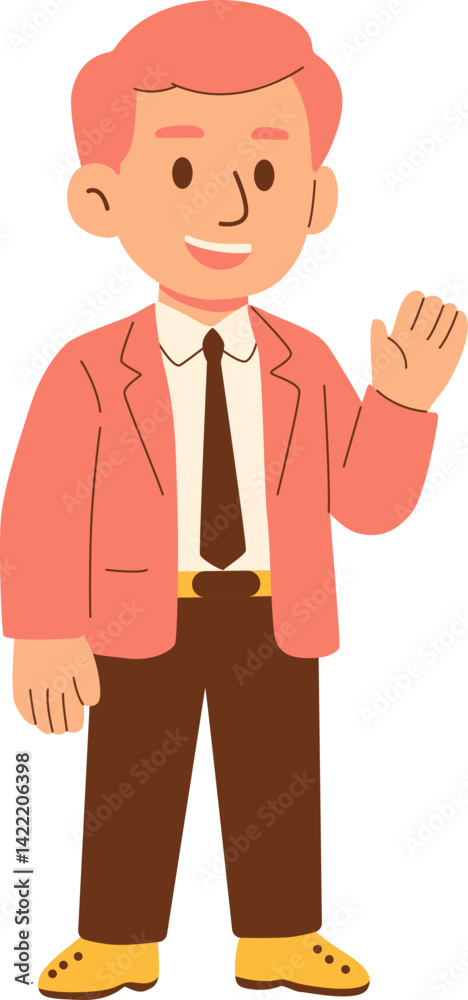 Businessman Character Illustration Waving in Pink Suit with Professional Appearance Businessman Character Illustration Waving in Pink Suit with Professional Appearance