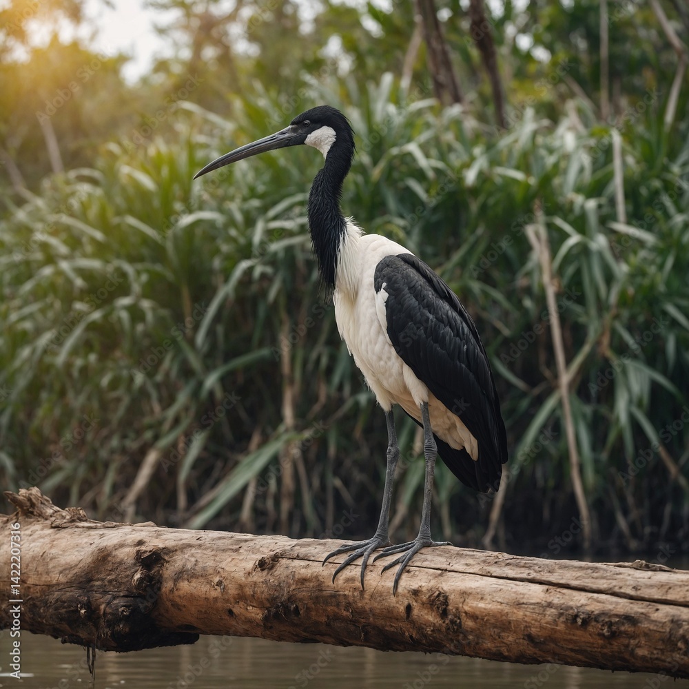 Obraz premium Jabiru bird on piece of wood