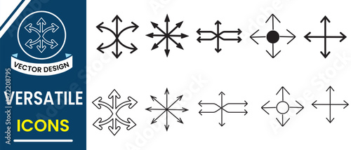 Versatile icon, arrow icon vector set. Versatile line icon different style arrow set. Isolated vector illustration on white background. Vector illustration.